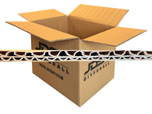 Close-up of corrugation in front of the cardboard carton