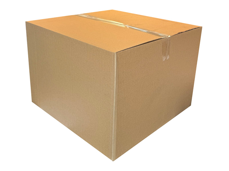 Large cardboard box measuring 472mm x 472mm x 350mm, sealed with clear tape