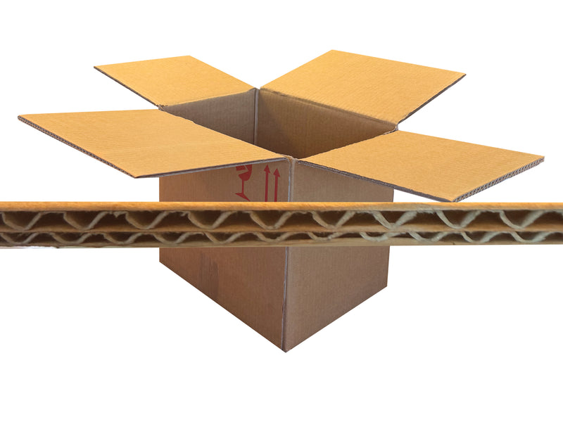 Open cardboard box with a flat bottom on a white background