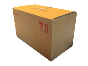 Cardboard box with shipping symbols on a white background