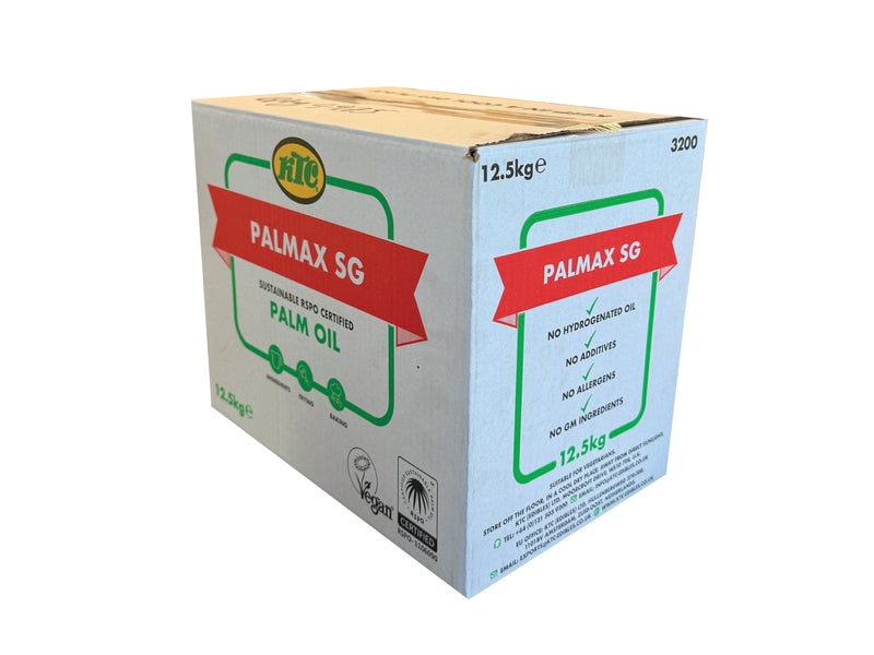 Box printed with Palmax SG palm oil on a white background