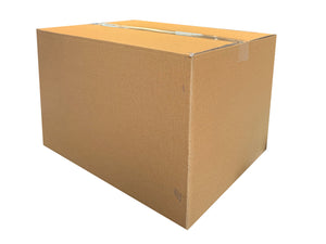 Brown cardboard box measuring 495mm x 390mm x 320mm on a white background