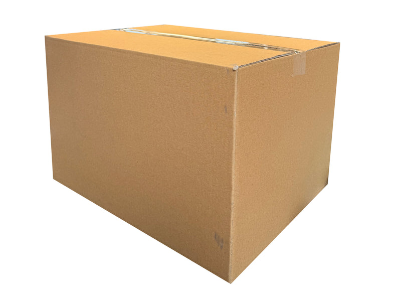 Brown cardboard box measuring 495mm x 390mm x 320mm on a white background