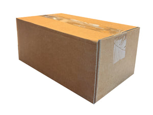 Plain packing box, sealed with clear tape, measuring 270mm x 155mm x 120mm