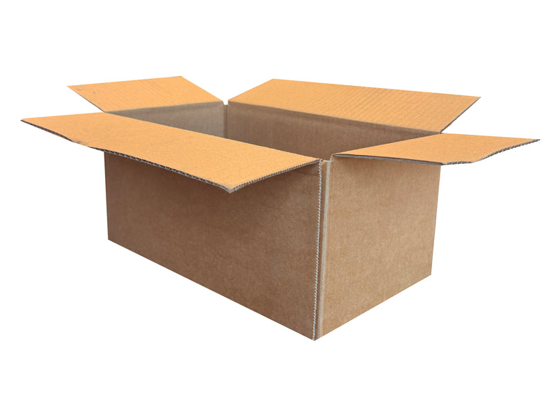 Plain cardboard, single wall box which measures 270mm x 155mm x 120mm