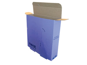 A purple cardboard box measuring 152mm x 40mm x 173mm from only 3p