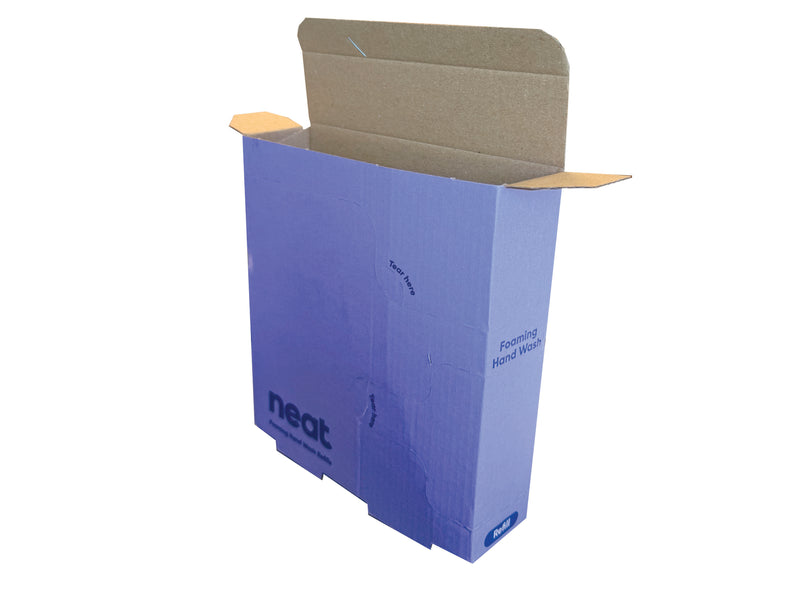 A purple cardboard box measuring 152mm x 40mm x 173mm from only 3p