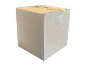 A closed, 6 inch cubed cardboard box