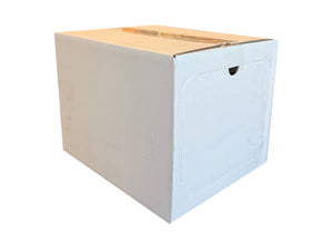 A white cardboard box measuring 300mm x 240mm x 218mm