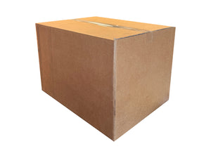 Plain cardboard box measuring 525mm x 380mm x 380mm, closed with clear tape