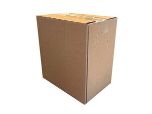 A sealed cardboard box measuring 186mm x 124mm x 200mm