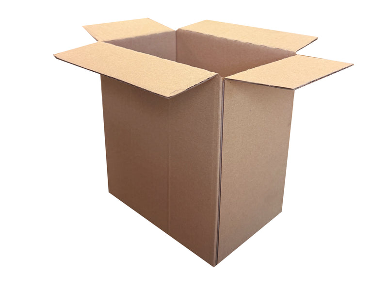 A plain cardboard box, measuring 186mm x 124mm x 200mm
