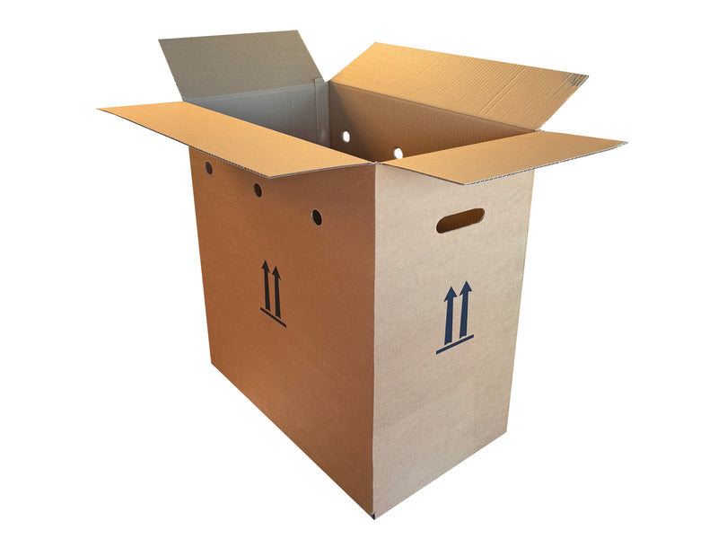 Box measuring 490mm x 290mm x 550mm, printed with this way up arrows