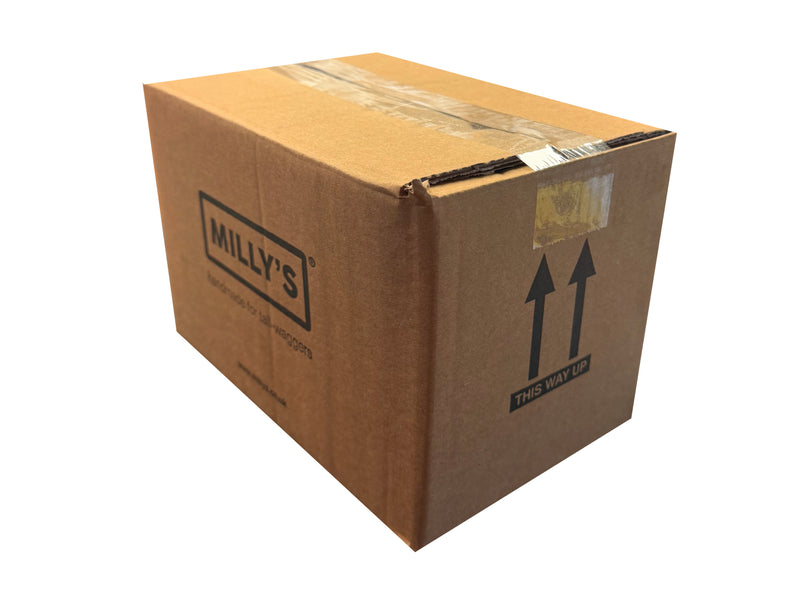A sealed box, printed with 'Milly's' branding