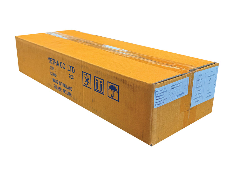 Orange cardboard box with Yetha Co. Ltd branding and various symbols on a white background