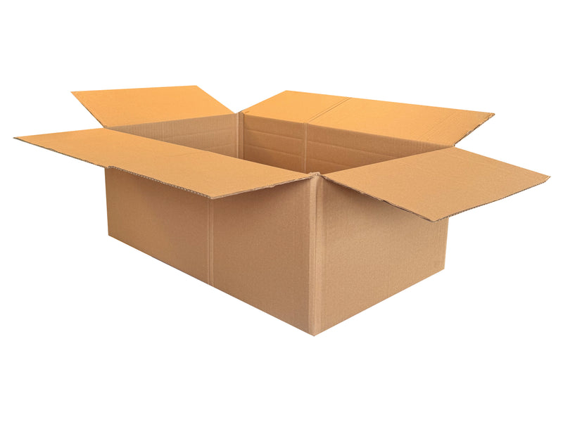 Plain, single wall cardboard box measuring 730mm x 430mm x 280mm
