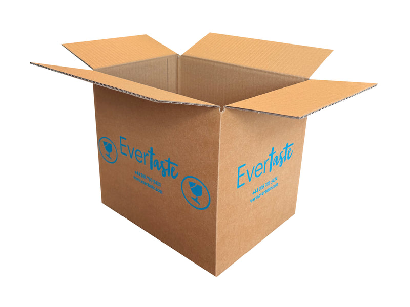 Box with a blue logo measuring 246mm x 190mm x 210mm