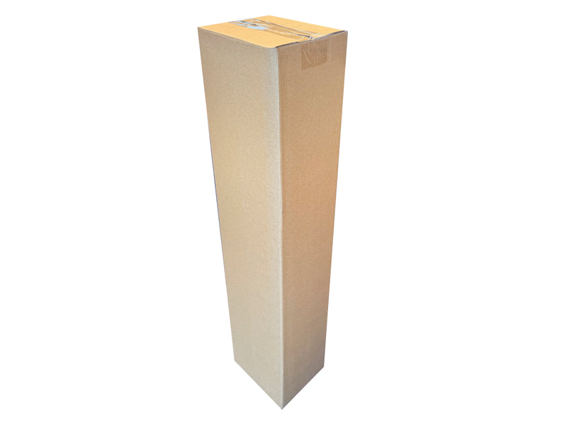 Tall cardboard box measuring 140mm x 115mm x 930mm, on a white background