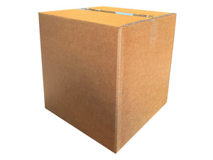 A 347mm x 345mm x 365mm, heavy duty box, sealed with clear tape. 