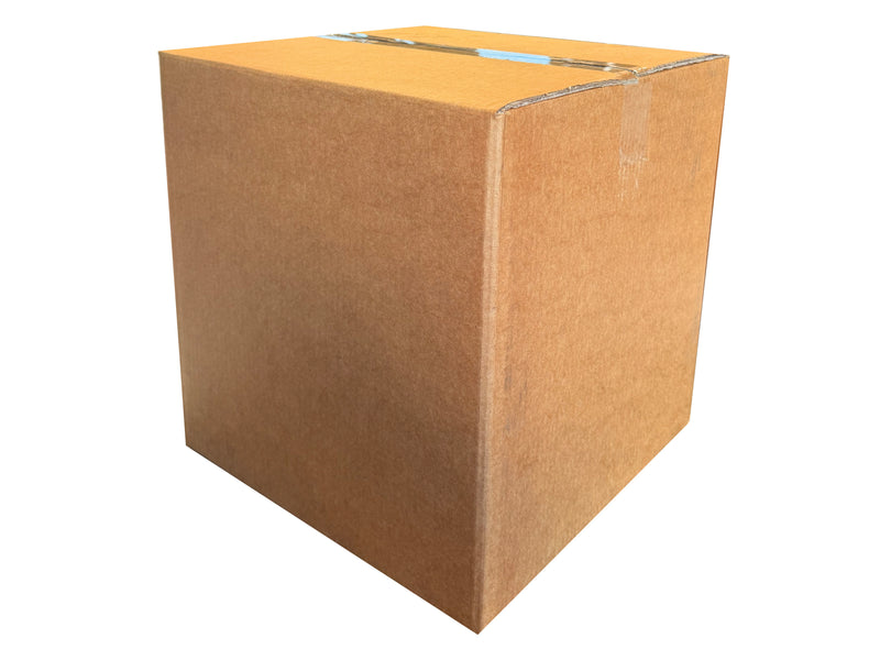 A 347mm x 345mm x 365mm, heavy duty box, sealed with clear tape. 