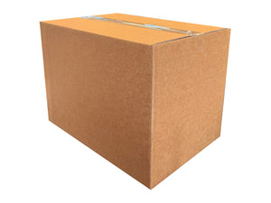 Brown cardboard box measuring 390mm x 270mm x 275mm, on a white background