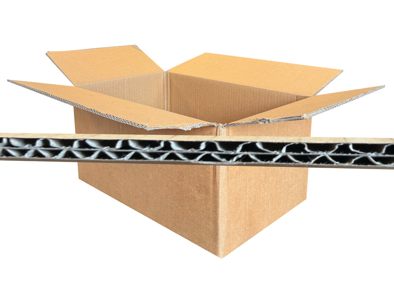 Image of the double wall corrugated board, in front of a 400mm x 255mm x 203mm box
