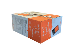 Box of sweet chilli sauce with visible text on a white background