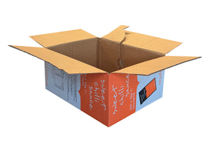 A colourful printed, 245mm x 195mm x 100mm box