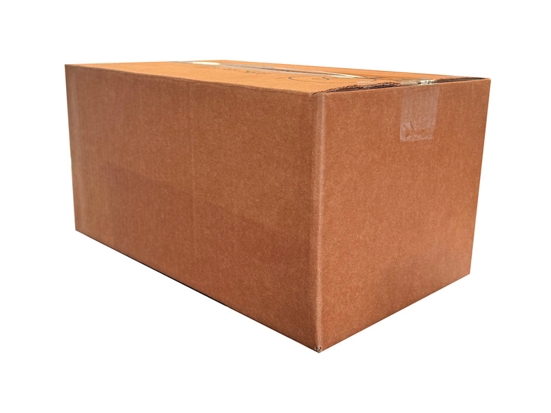A 340mm x 203mm x 163mm plain carton, closed with tape. 