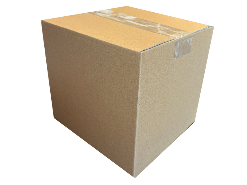 Brown, 187mm x 185mm x 170mm cardboard box on a white background