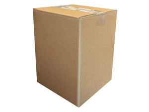 A 187mm x 185mm x 249mm cardboard box on a white background