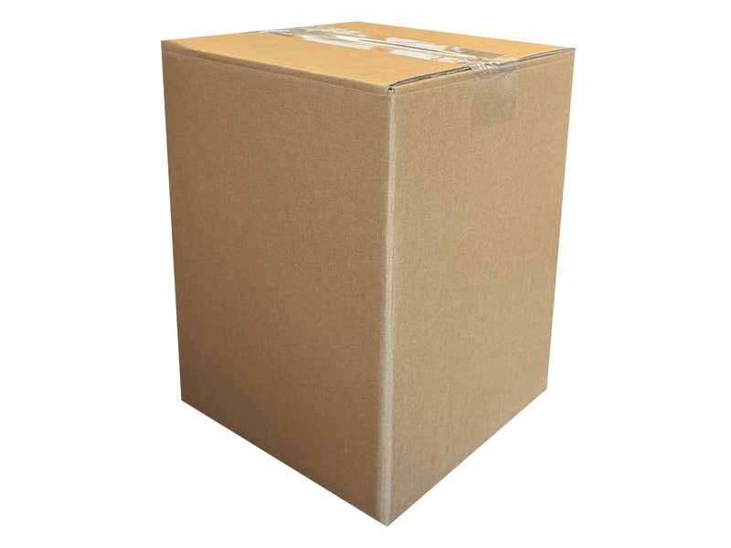 A 187mm x 185mm x 249mm cardboard box on a white background