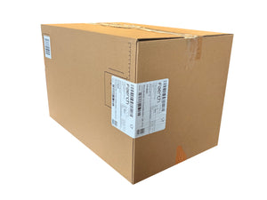 A used, 596mm x 385mm x 380mm Cardboard box with a label on a white background