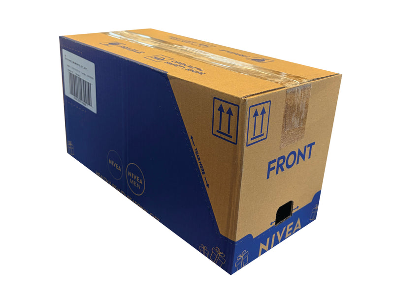 Nivea product packaging box with blue and gold colors on a white background