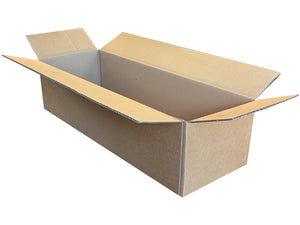 Oblong cardboard box measuring 480mm x 165mm x 125mm