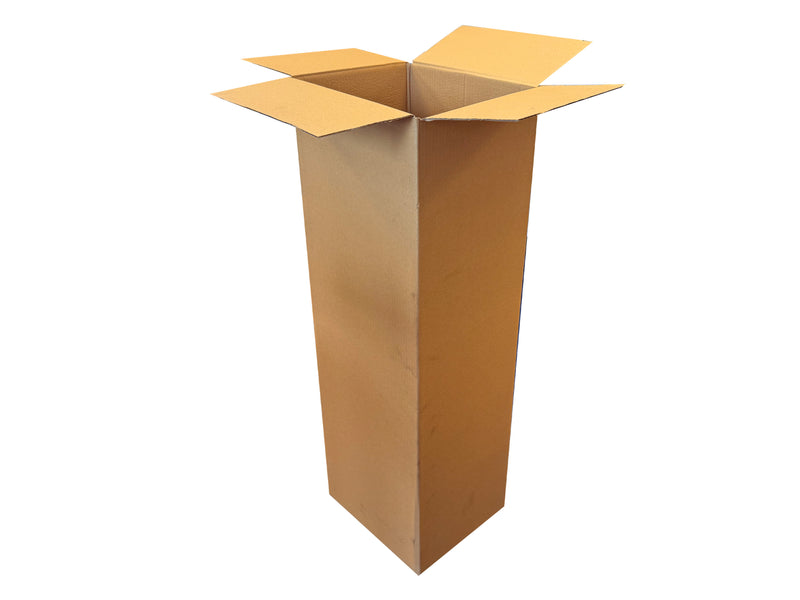 A tall cardboard box measuring 297mm x 265mm x 1120mm