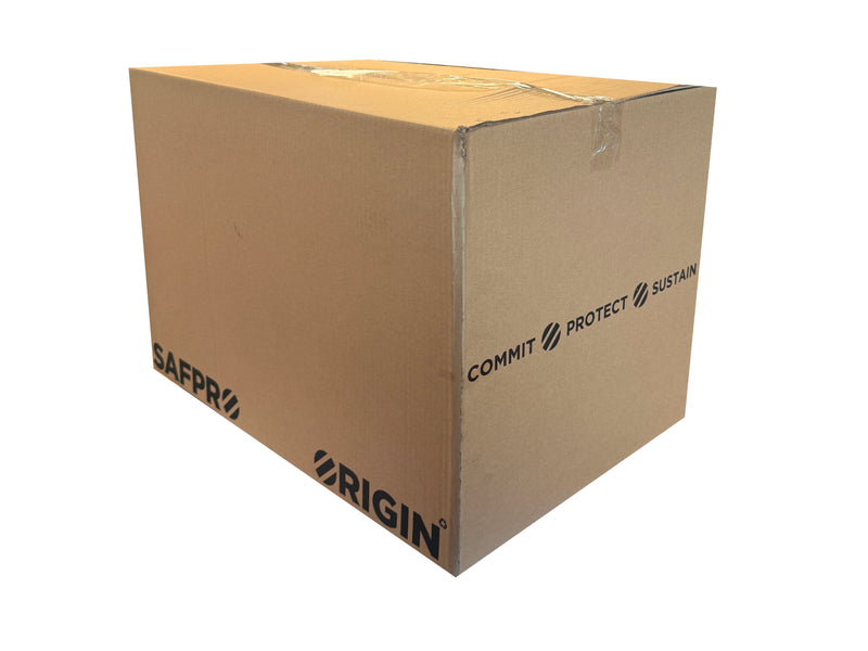 Cardboard box with 'Origin' branding on a white background