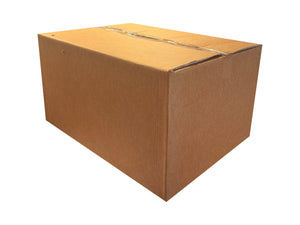 A heavy duty, 610mm x 450mm x 324mm cardboard box, closed shut. 