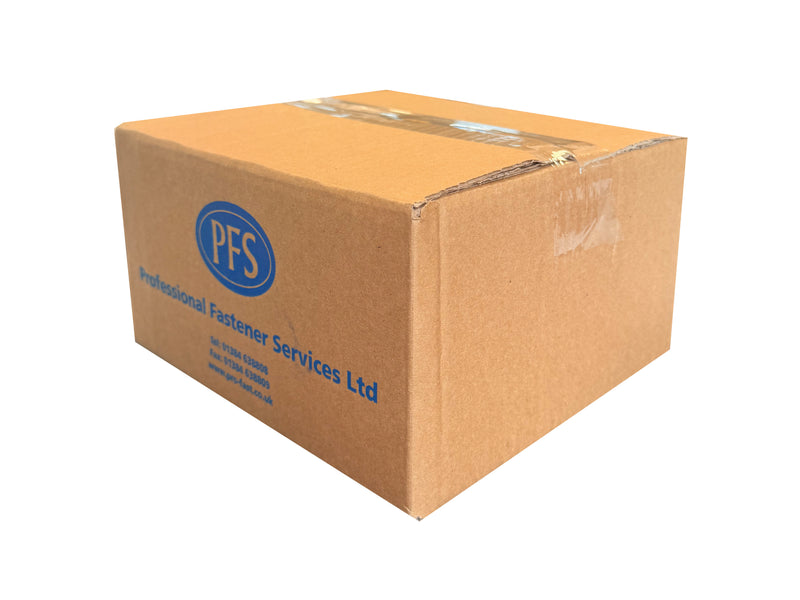 Cardboard box with PFS Professional Fastener Services Ltd logo on a white background