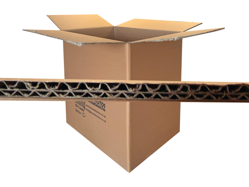 Cardboard box with a protective foam liner on a white background