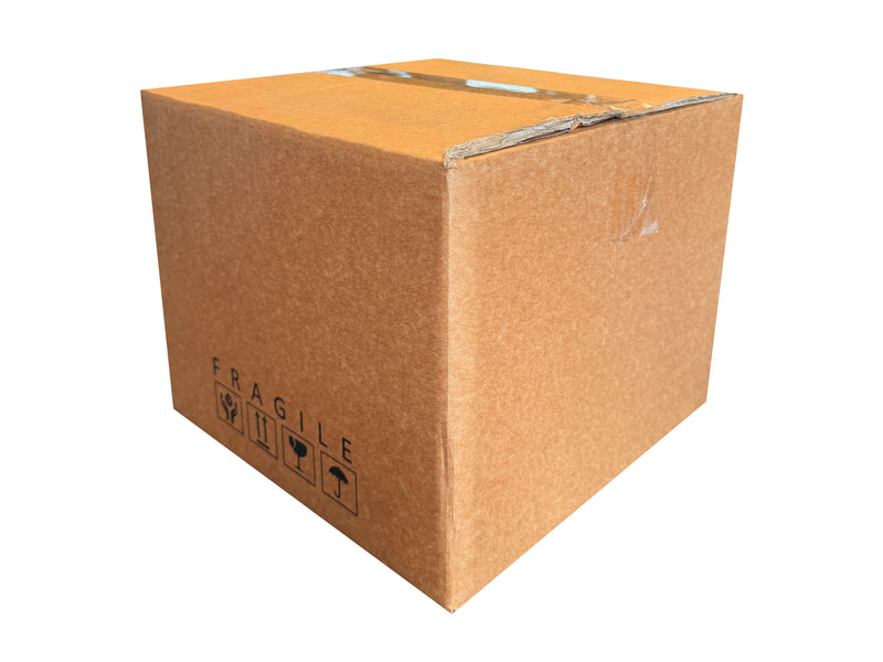 Cardboard box with 'Fragile' label on a white background