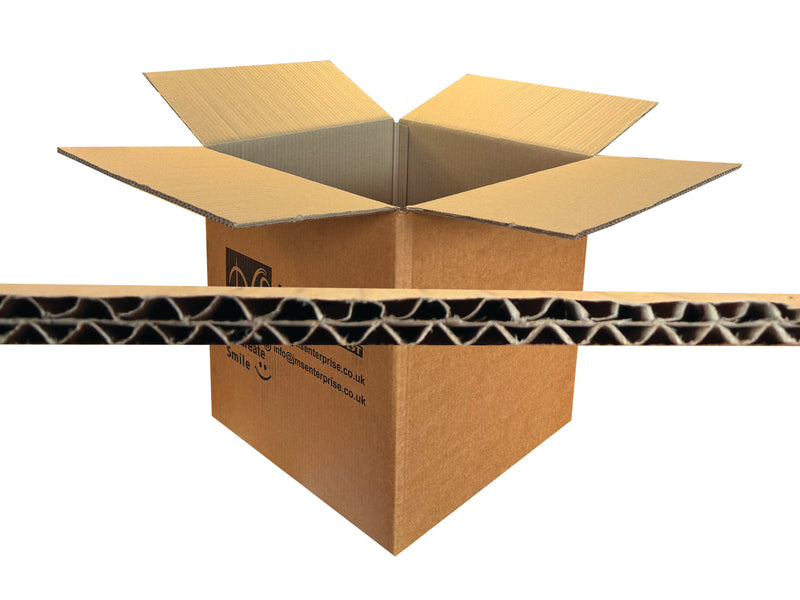 Cardboard box with an image of the corrugated board, on a white background