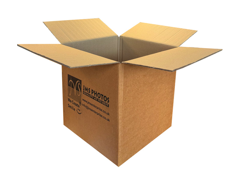 A very strong double wall box, printed with black ink.