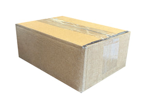 Cardboard box measuring 180mm x 130mm x 60mm with clear plastic tape on a white background