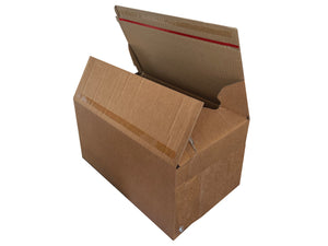 Open cardboard box measuring 340mm x 225mm x 165mm on a white background