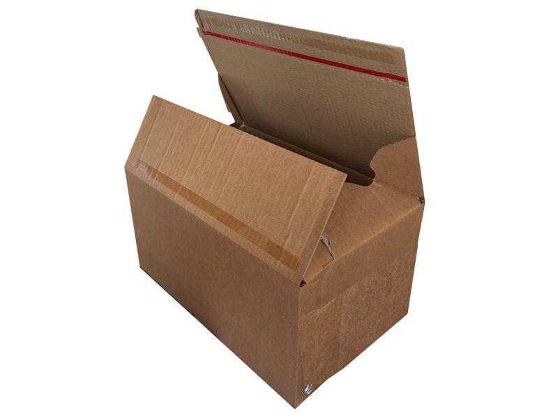 Open cardboard box measuring 340mm x 225mm x 165mm on a white background