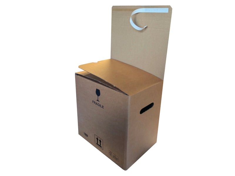 Cardboard box with a tear off pre-glued strip