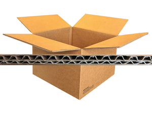 Open cardboard box with a focus on the corrugated structure on a white background