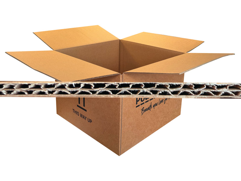 Open cardboard box with a corrugated cardboard strip on a white background