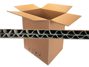 Cardboard box with a clear view of its corrugated structure on a white background
